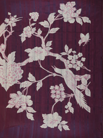 Dark Red Floral Designed Semi Tussar Saree - Diadem