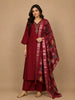 Dark Red Floral Designed Semi Silk Salwar Suit