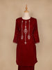 Dark Red Floral Designed Velvet Co Ord Salwar Suit - Diadem