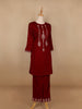 Dark Red Floral Designed Velvet Co Ord Salwar Suit - Diadem