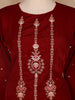 Dark Red Floral Designed Velvet Co Ord Salwar Suit - Diadem