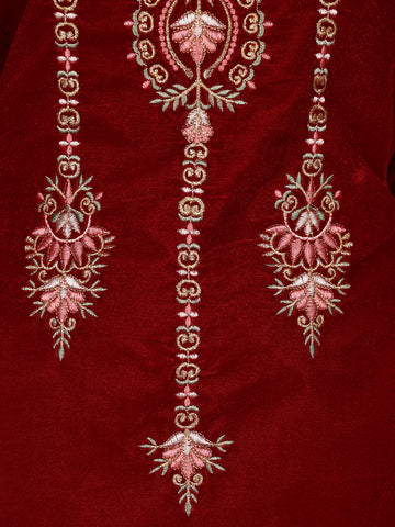 Dark Red Floral Designed Velvet Co Ord Salwar Suit - Diadem