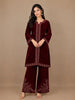 Dark Red Floral Designed Velvet Co Ord Salwar Suit