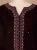 Dark Red Floral Designed Velvet Co Ord Salwar Suit - Diadem