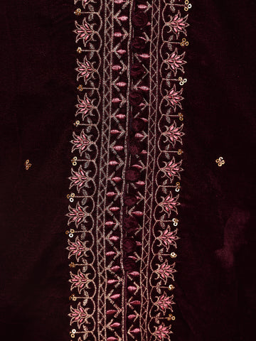 Dark Red Floral Designed Velvet Co Ord Salwar Suit - Diadem
