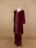 Dark Red Floral Designed Velvet Co Ord Salwar Suit - Diadem