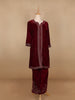 Dark Red Floral Designed Velvet Co Ord Salwar Suit - Diadem