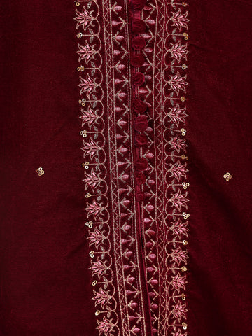 Dark Red Floral Designed Velvet Co Ord Salwar Suit - Diadem