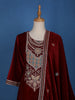 Dark Red Floral Designed Velvet Salwar Suit - Diadem
