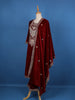 Dark Red Floral Designed Velvet Salwar Suit - Diadem