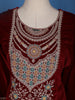 Dark Red Floral Designed Velvet Salwar Suit - Diadem