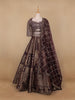 Dark Red Floral Embroidered Semi Silk Lehenga for Brides - Diadem
