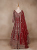 Dark Red Floral Embroidery Net Bridal Gown - Diadem