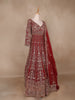 Dark Red Floral Embroidery Net Bridal Gown - Diadem