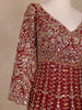 Dark Red Floral Embroidery Net Bridal Gown - Diadem