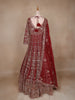 Dark Red Floral Embroidery Net Bridal Gown - Diadem
