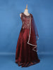Dark Red Floral Embroidery Organza Gown
