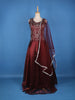 Dark Red Floral Embroidery Organza Gown