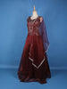 Dark Red Floral Embroidery Organza Gown