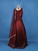 Dark Red Floral Embroidery Organza Gown