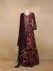 Dark Red Floral Printed Crepe Gown