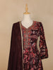 Dark Red Floral Printed Crepe Gown