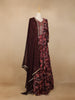 Dark Red Floral Printed Crepe Gown