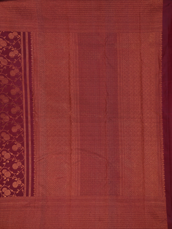 Dark Red Floral Woven Pure Kanchipuram Silk Saree - Diadem