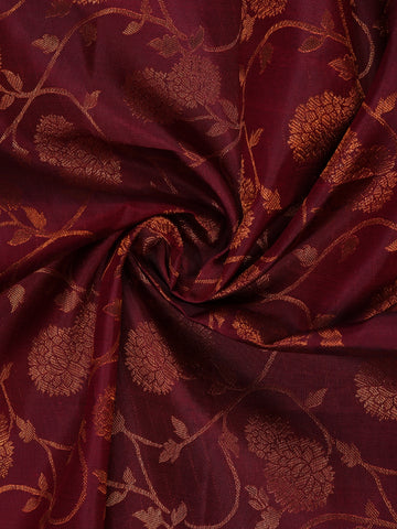 Dark Red Floral Woven Pure Kanchipuram Silk Saree - Diadem