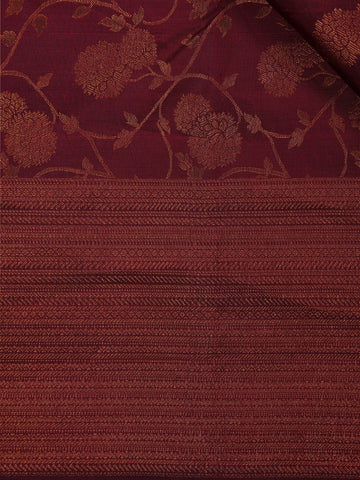 Dark Red Floral Woven Pure Kanchipuram Silk Saree - Diadem
