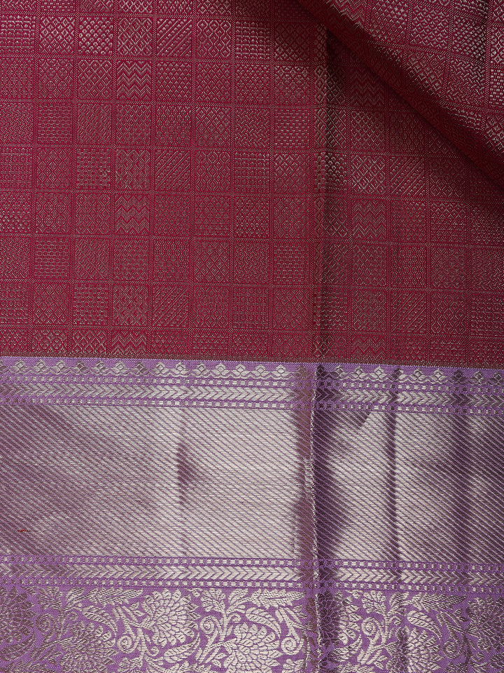Dark Red Floral Woven Pure Kanchipuram Silk Saree - Diadem