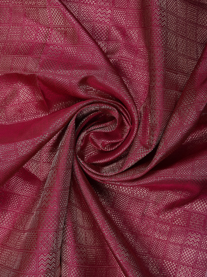 Dark Red Floral Woven Pure Kanchipuram Silk Saree - Diadem