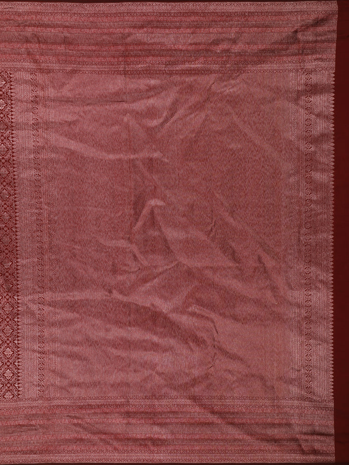 Dark Red Floral Woven Pure Kanchipuram Silk Saree - Diadem