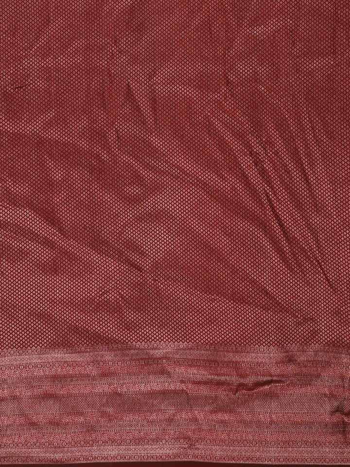 Dark Red Floral Woven Pure Kanchipuram Silk Saree - Diadem