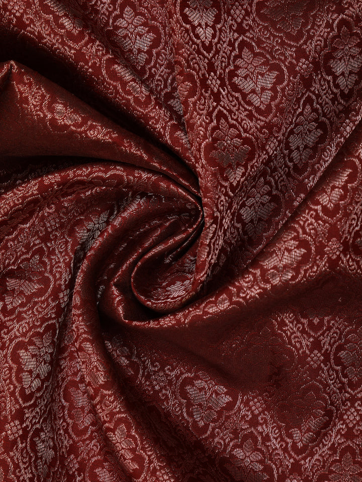 Dark Red Floral Woven Pure Kanchipuram Silk Saree - Diadem