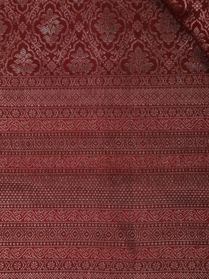 Dark Red Floral Woven Pure Kanchipuram Silk Saree - Diadem