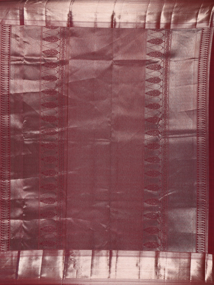 Dark Red Floral Woven Pure Kanchipuram Silk Saree - Diadem