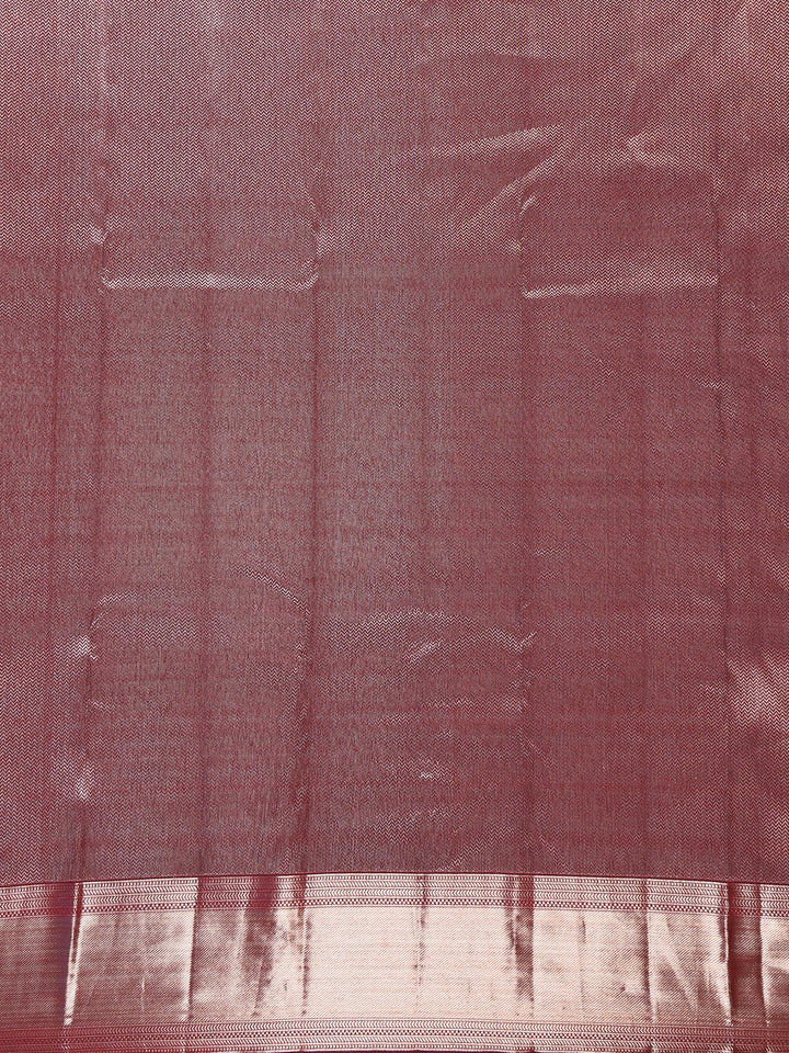 Dark Red Floral Woven Pure Kanchipuram Silk Saree - Diadem