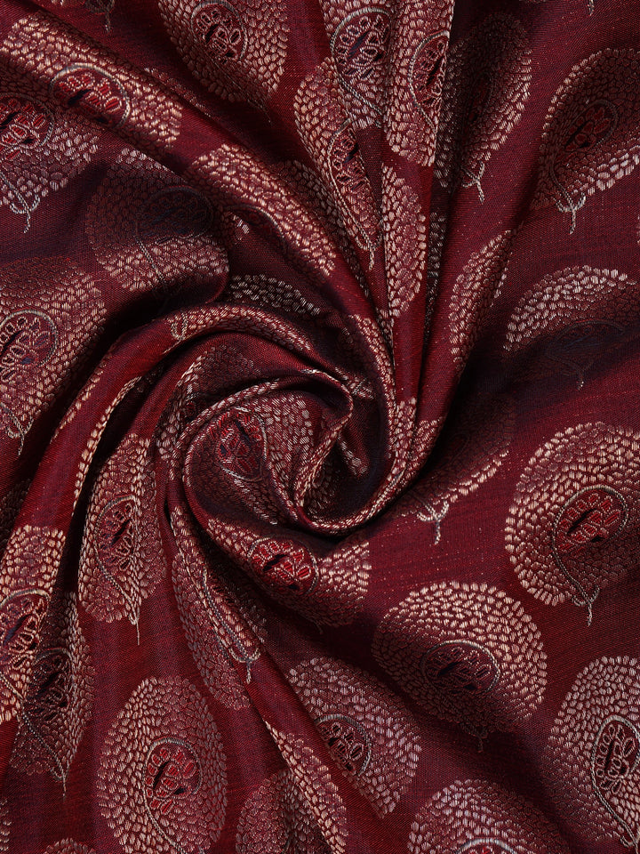 Dark Red Floral Woven Pure Kanchipuram Silk Saree - Diadem