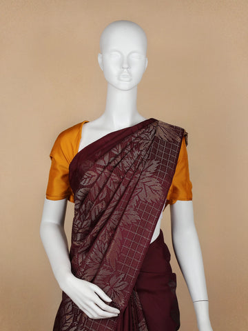 Dark Red Floral Woven Pure Kanchipuram Silk Saree - Diadem