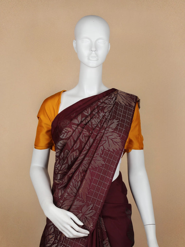 Dark Red Floral Woven Pure Kanchipuram Silk Saree - Diadem