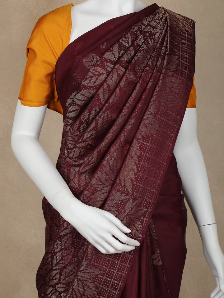 Dark Red Floral Woven Pure Kanchipuram Silk Saree - Diadem