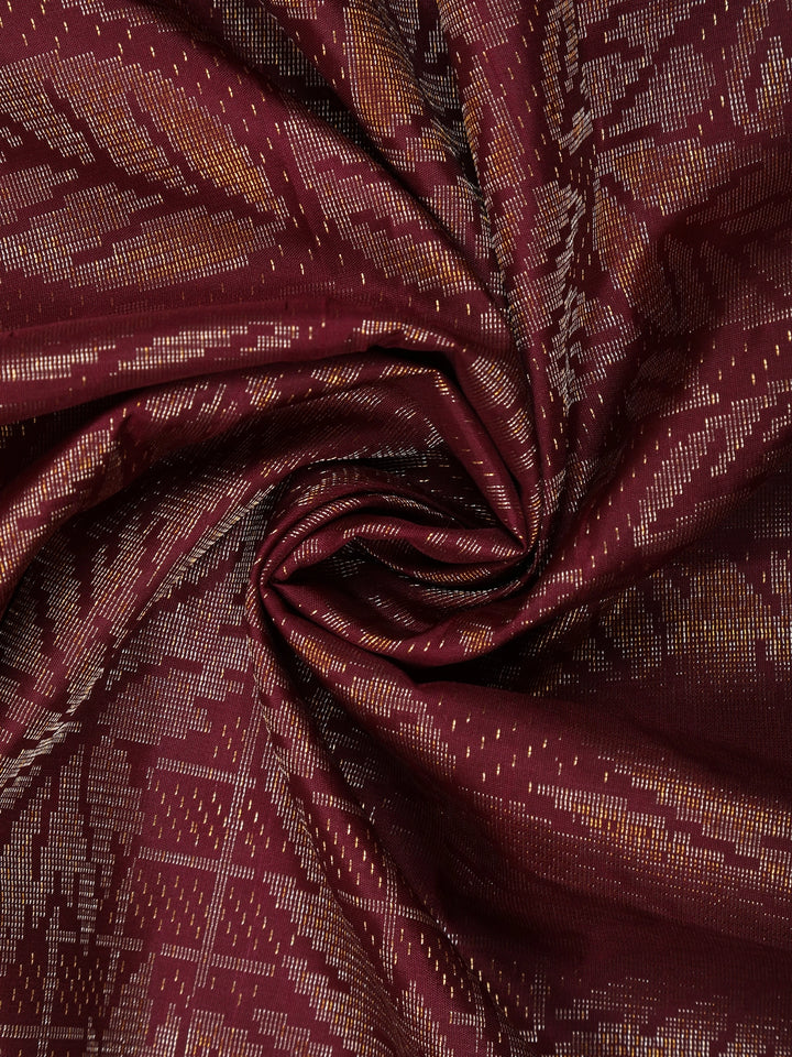 Dark Red Floral Woven Pure Kanchipuram Silk Saree - Diadem
