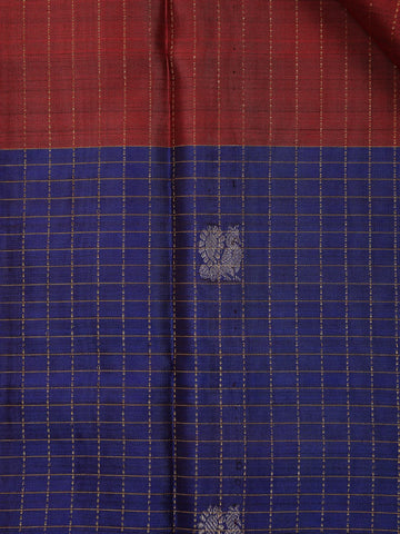 Dark Red Stripes Woven Pure Kanchipuram Silk Saree - Diadem