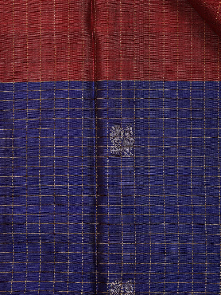 Dark Red Stripes Woven Pure Kanchipuram Silk Saree - Diadem