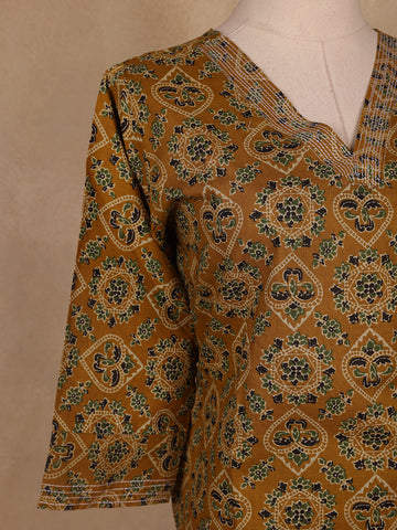 Dark Yellow Floral Designed Cotton Salwar Suit - Diadem