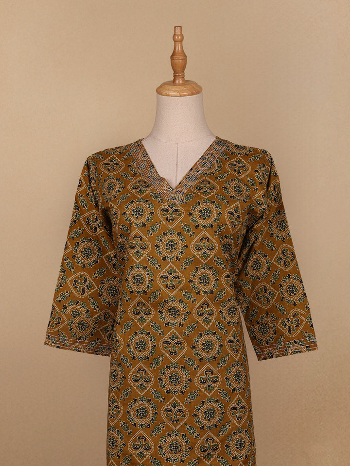 Dark Yellow Floral Designed Cotton Salwar Suit - Diadem