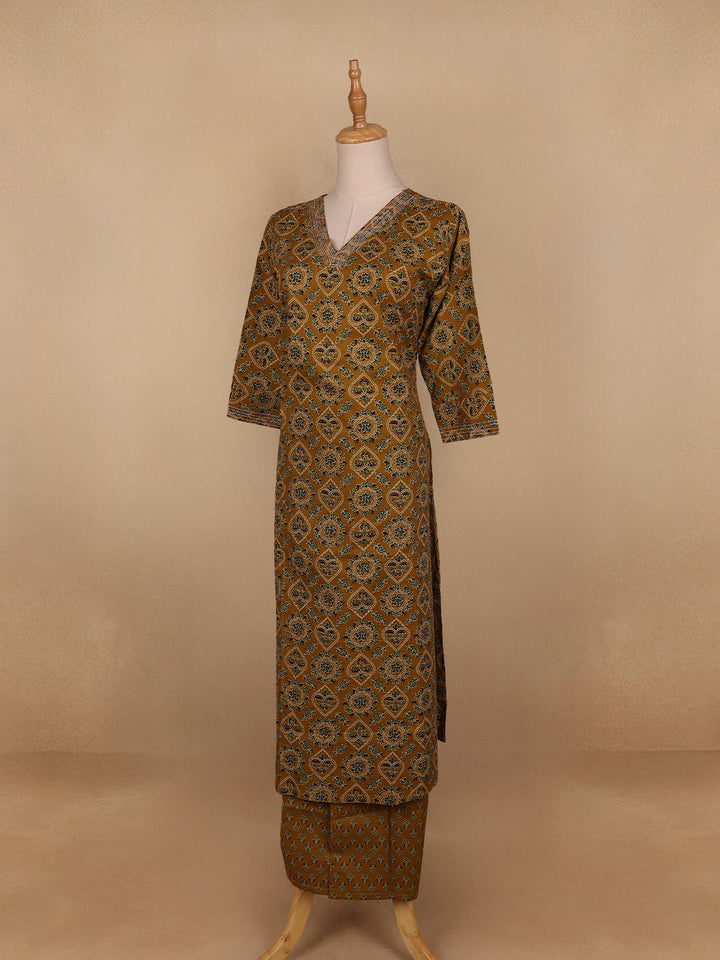 Dark Yellow Floral Designed Cotton Salwar Suit - Diadem