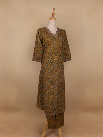 Dark Yellow Floral Designed Cotton Salwar Suit - Diadem