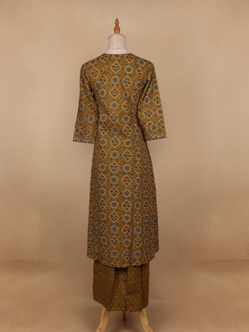 Dark Yellow Floral Designed Cotton Salwar Suit - Diadem